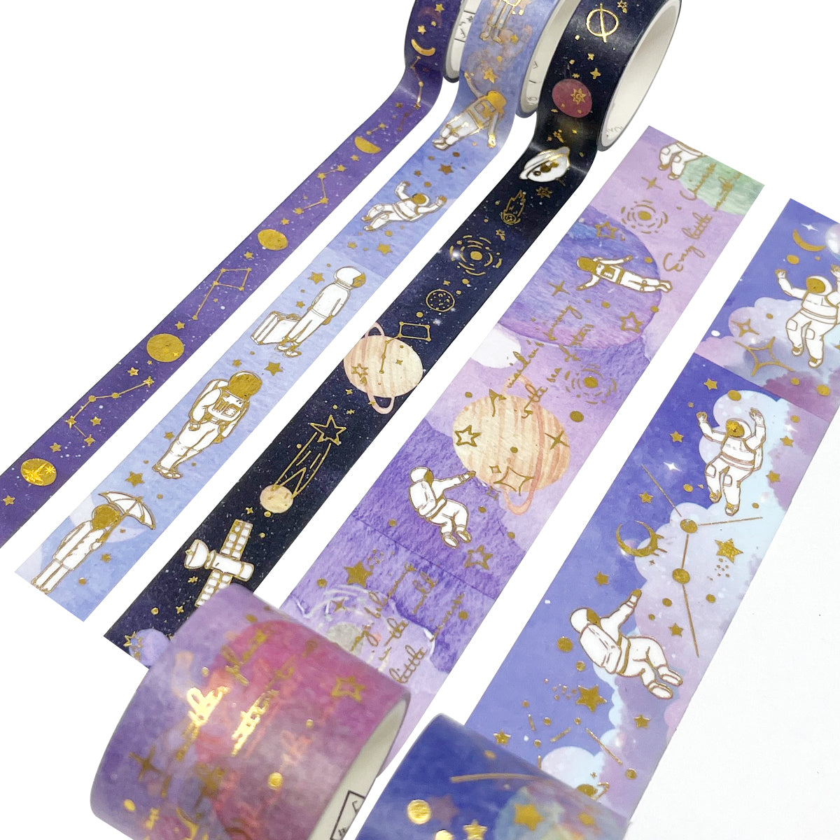 Wrapables Decorative Gold Foil Washi Tape and Sticker Set for Stationery, Diary, Card Making (10 Rolls & 10 Sheets)