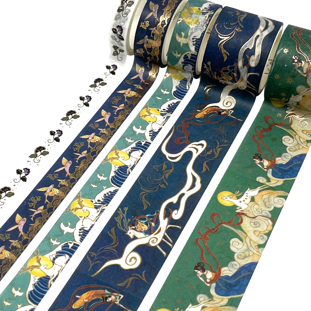 Wrapables Decorative Gold Foil Washi Tape and Sticker Set for Stationery, Diary, Card Making (10 Rolls & 10 Sheets)