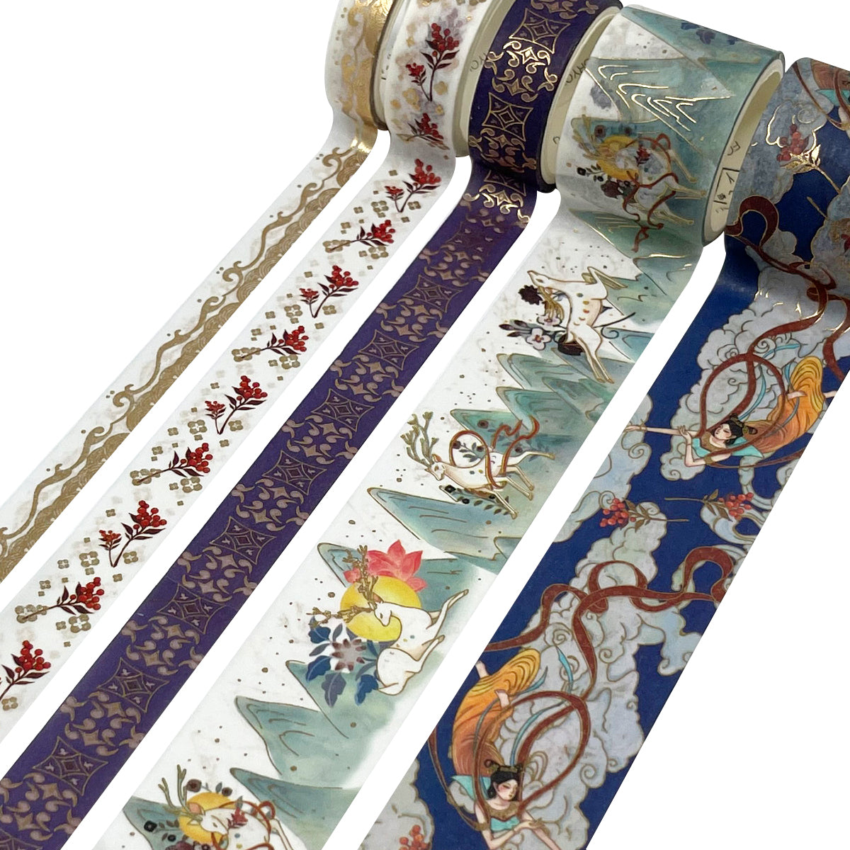 Wrapables Decorative Gold Foil Washi Tape and Sticker Set for Stationery, Diary, Card Making (10 Rolls & 10 Sheets)