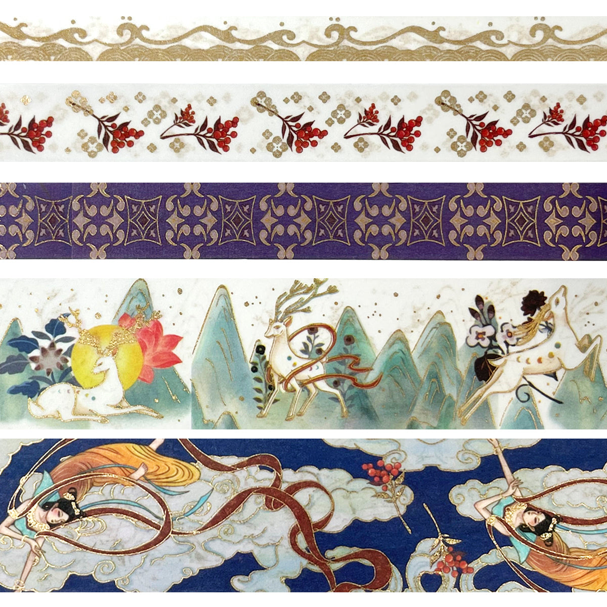 Wrapables Decorative Gold Foil Washi Tape and Sticker Set for Stationery, Diary, Card Making (10 Rolls & 10 Sheets)