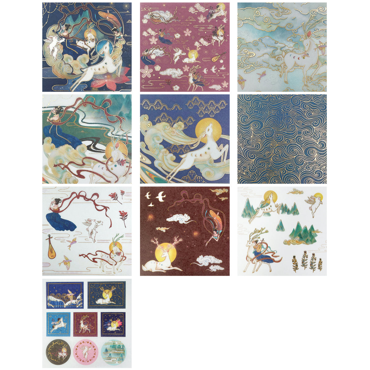 Wrapables Decorative Gold Foil Washi Tape and Sticker Set for Stationery, Diary, Card Making (10 Rolls & 10 Sheets)