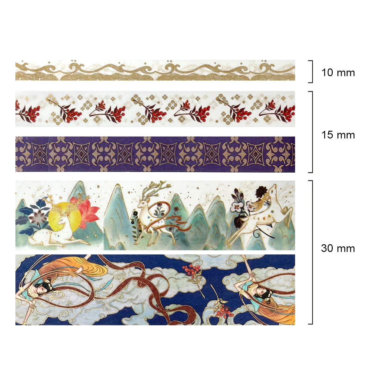 Wrapables Decorative Gold Foil Washi Tape and Sticker Set for Stationery, Diary, Card Making (10 Rolls & 10 Sheets)