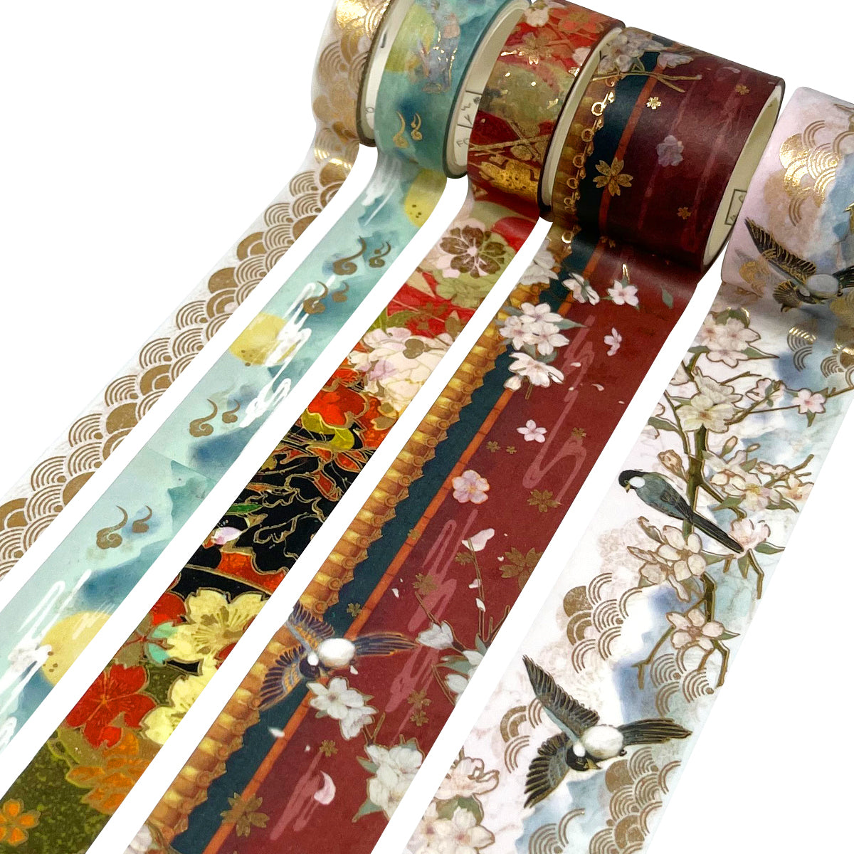 Wrapables Decorative Gold Foil Washi Tape and Sticker Set for Stationery, Diary, Card Making (10 Rolls & 10 Sheets)