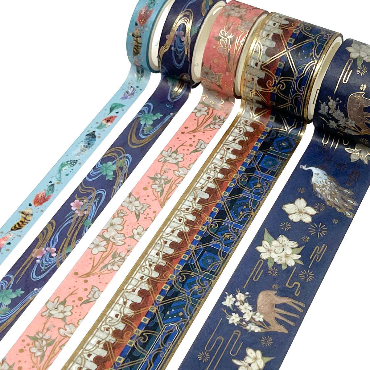 Wrapables Decorative Gold Foil Washi Tape and Sticker Set for Stationery, Diary, Card Making (10 Rolls & 10 Sheets)