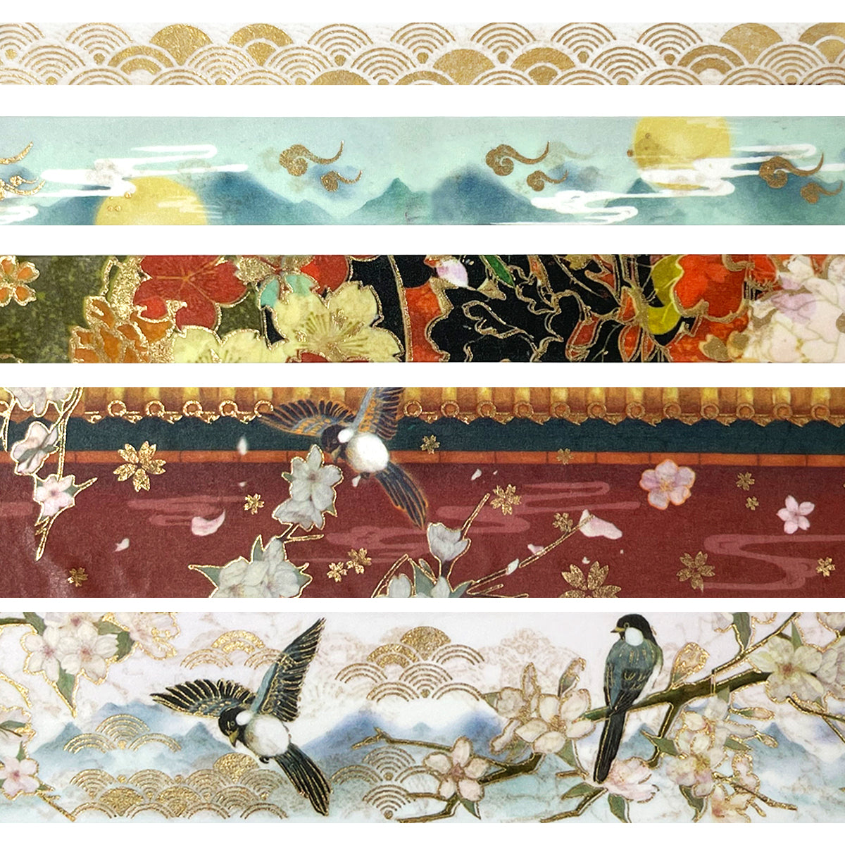 Wrapables Decorative Gold Foil Washi Tape and Sticker Set for Stationery, Diary, Card Making (10 Rolls & 10 Sheets)