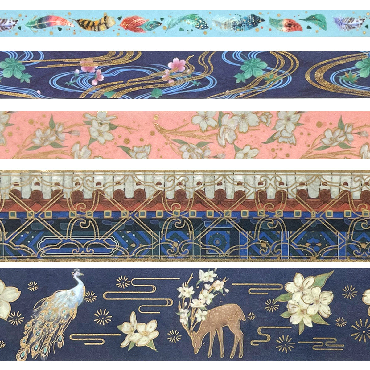 Wrapables Decorative Gold Foil Washi Tape and Sticker Set for Stationery, Diary, Card Making (10 Rolls & 10 Sheets)