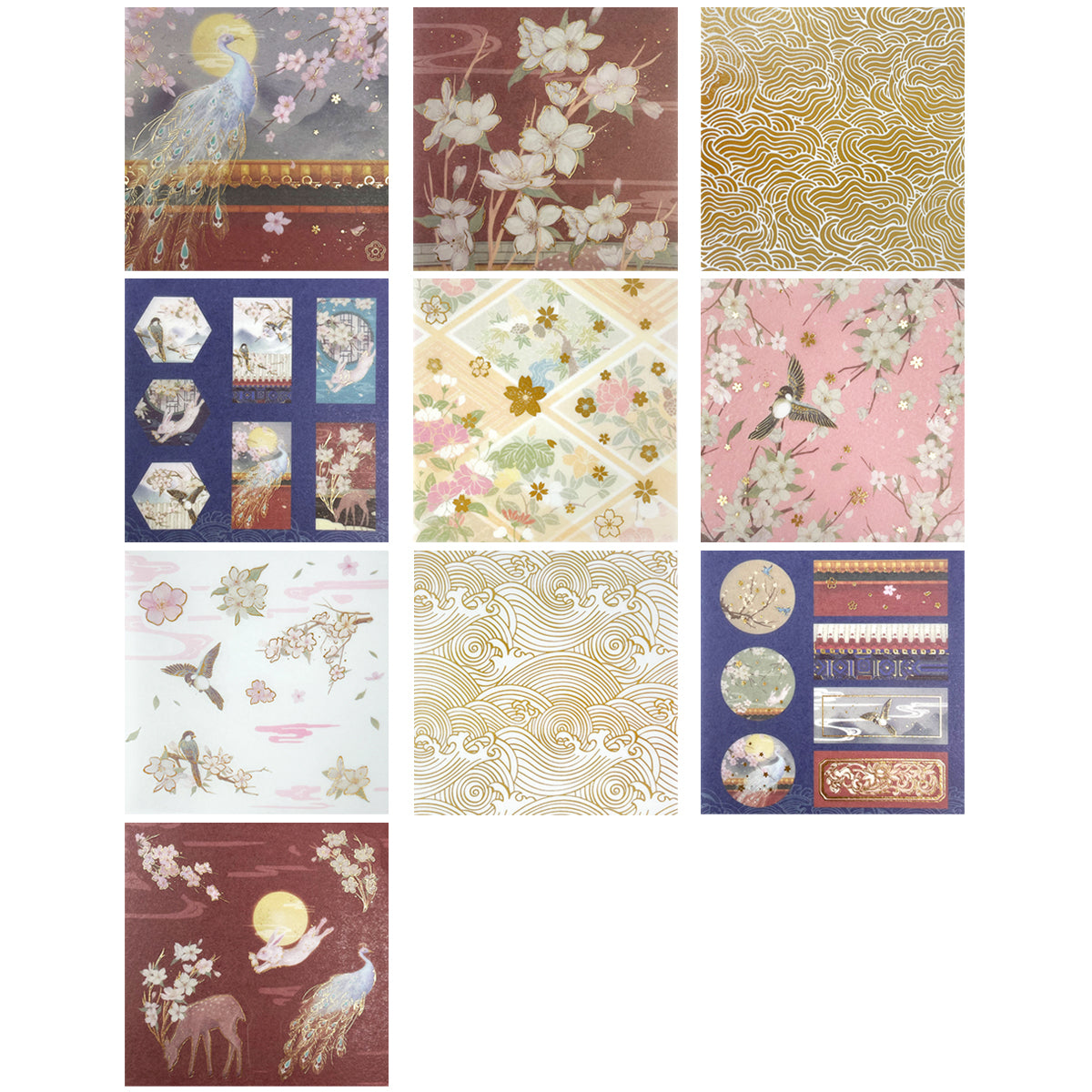 Wrapables Decorative Gold Foil Washi Tape and Sticker Set for Stationery, Diary, Card Making (10 Rolls & 10 Sheets)