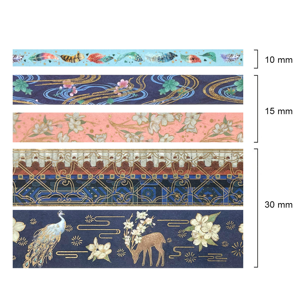 Wrapables Decorative Gold Foil Washi Tape and Sticker Set for Stationery, Diary, Card Making (10 Rolls & 10 Sheets)