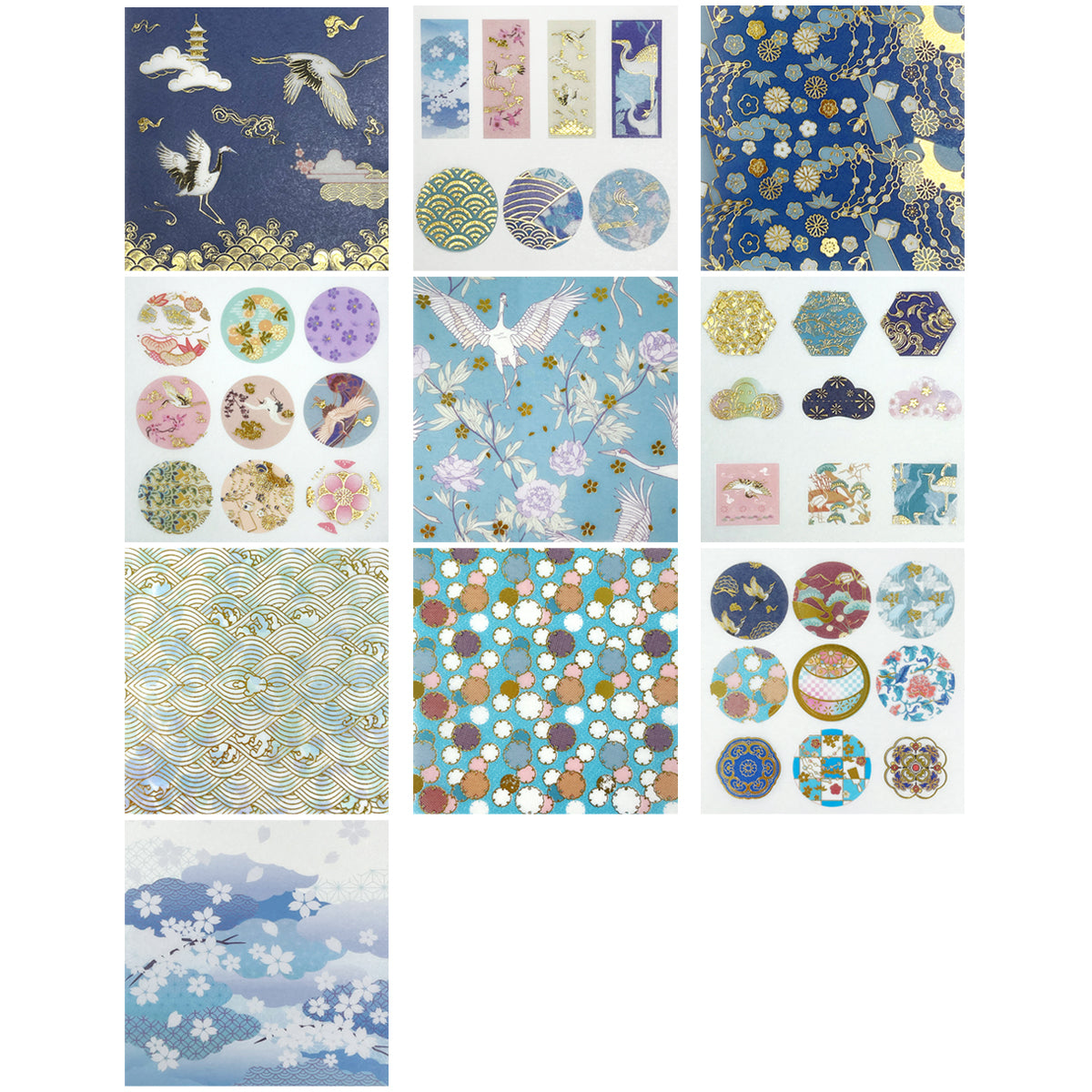 Wrapables Decorative Gold Foil Washi Tape and Sticker Set for Stationery, Diary, Card Making (10 Rolls & 10 Sheets)