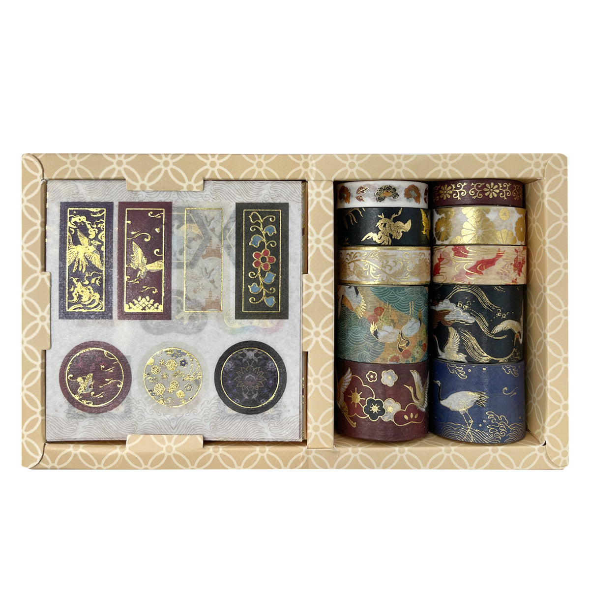Wrapables Decorative Gold Foil Washi Tape and Sticker Set for Stationery, Diary, Card Making (10 Rolls & 10 Sheets)