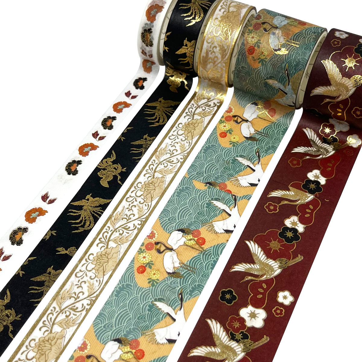 Wrapables Decorative Gold Foil Washi Tape and Sticker Set for Stationery, Diary, Card Making (10 Rolls & 10 Sheets)