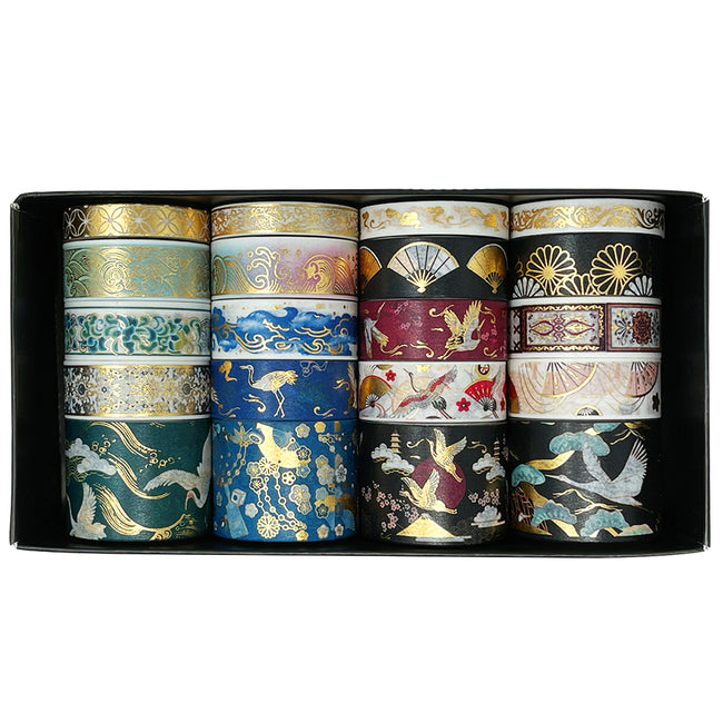 Wrapables Gold Foil Washi Tape in Gift Box Set for DIY Arts & Crafts, Scrapbooking, Diary, Stationery, Gift Wrapping (20 Rolls)