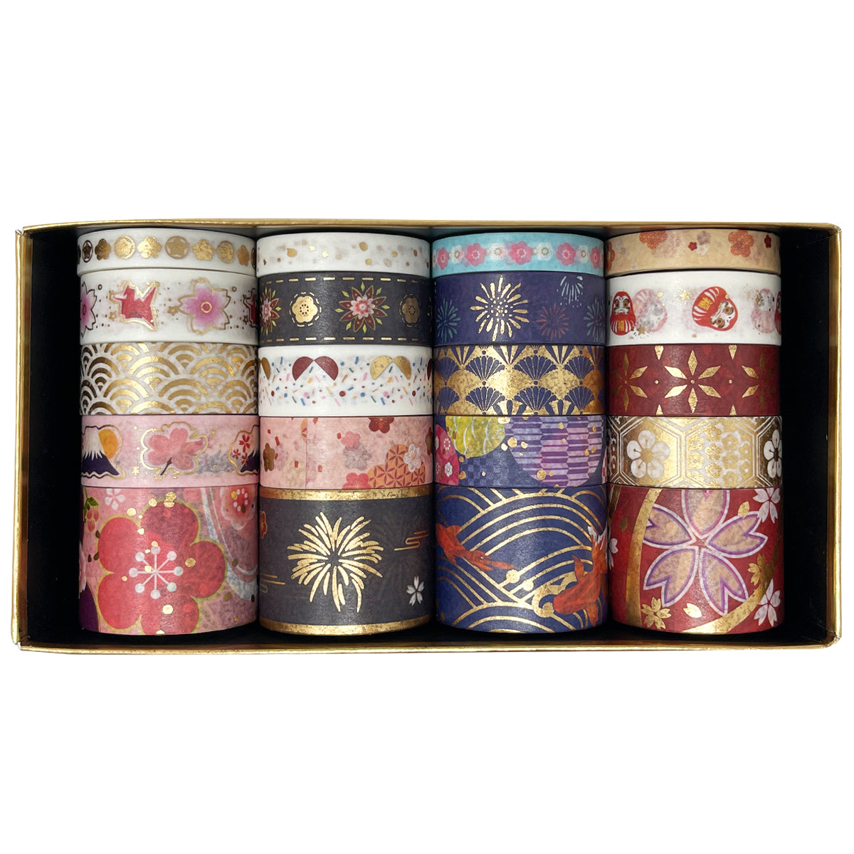 Wrapables Gold Foil Washi Tape in Gift Box Set for DIY Arts & Crafts, Scrapbooking, Diary, Stationery, Gift Wrapping (20 Rolls)