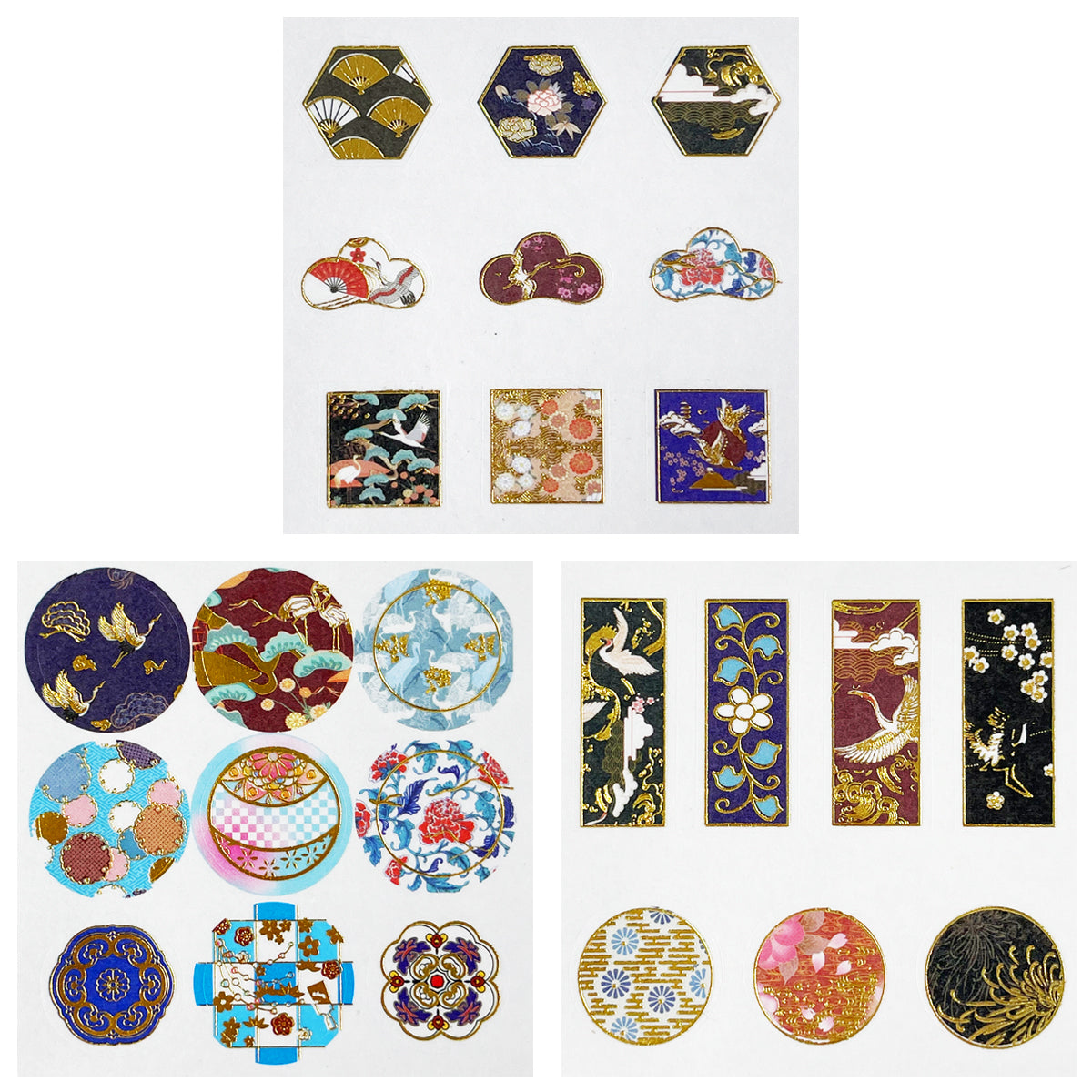 Wrapables Elegant Gold Foil Washi Tape and Sticker Set for Stationery, Diary, Card Making (3 Rolls & 3 Sheets)