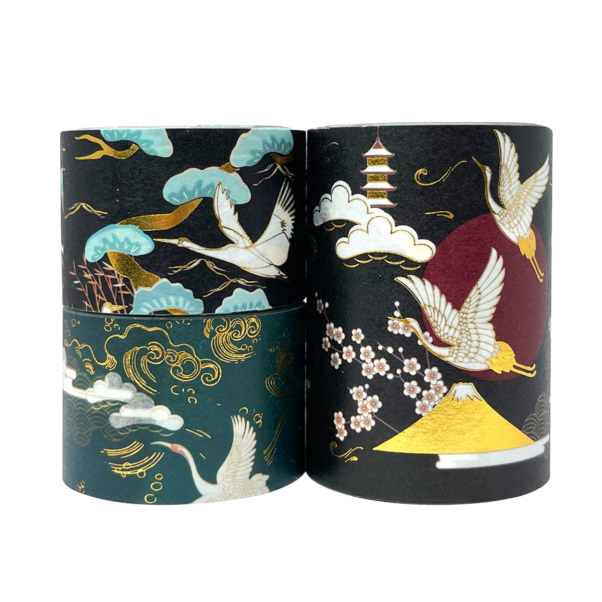 Wrapables Elegant Gold Foil Washi Tape and Sticker Set for Stationery, Diary, Card Making (3 Rolls & 3 Sheets)
