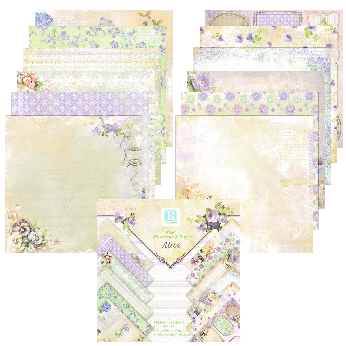 Wrapables 6x6 Decorative Single-Sided Scrapbook Paper for Arts & Crafts Projects, Scrapbooking, Card-Making