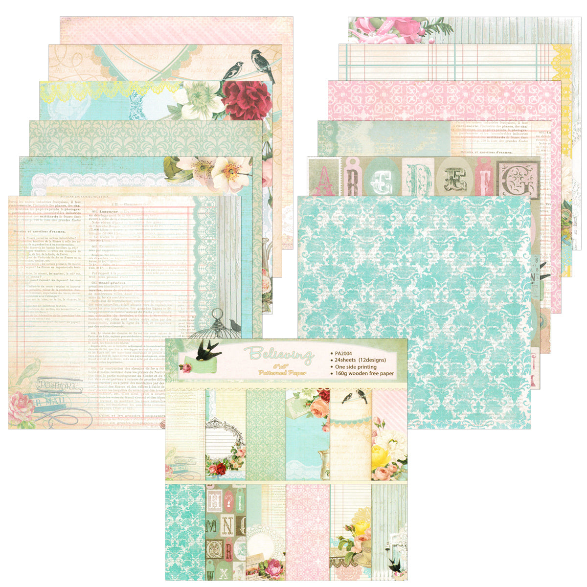 Wrapables 6x6 Decorative Single-Sided Scrapbook Paper for Arts & Crafts Projects, Scrapbooking, Card-Making