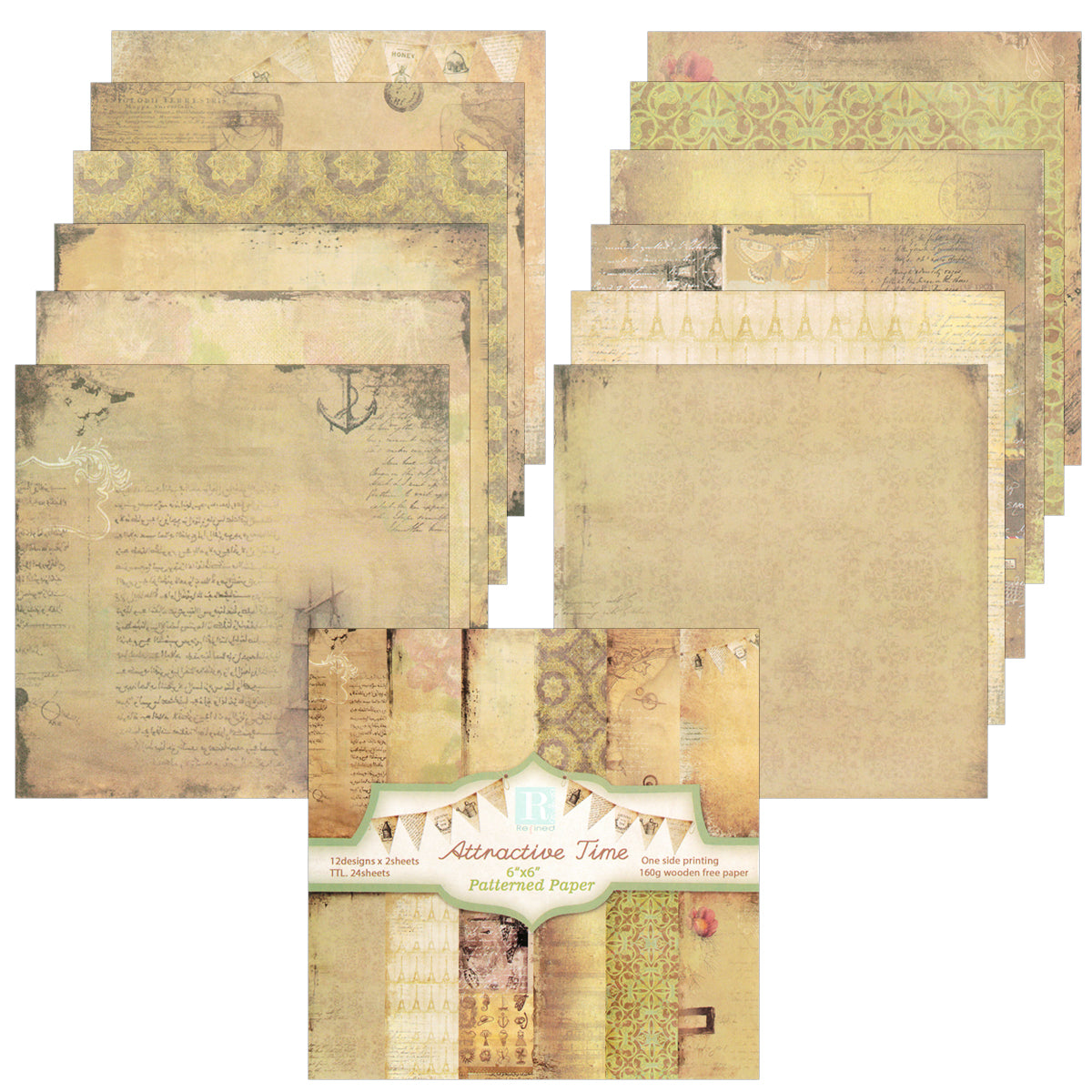 Wrapables 6x6 Decorative Single-Sided Scrapbook Paper for Arts & Crafts Projects, Scrapbooking, Card-Making