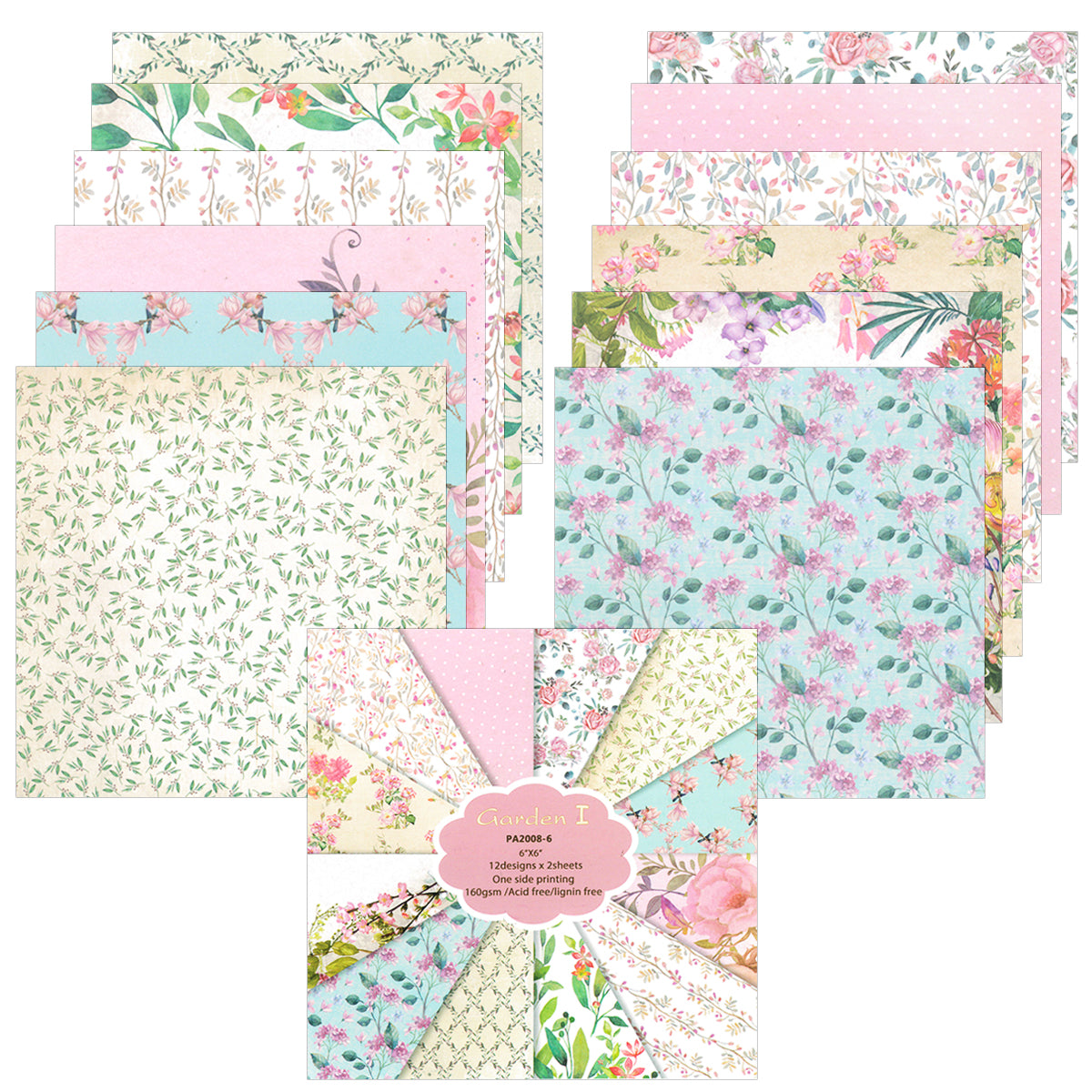 Wrapables 6x6 Decorative Single-Sided Scrapbook Paper for Arts & Crafts Projects, Scrapbooking, Card-Making