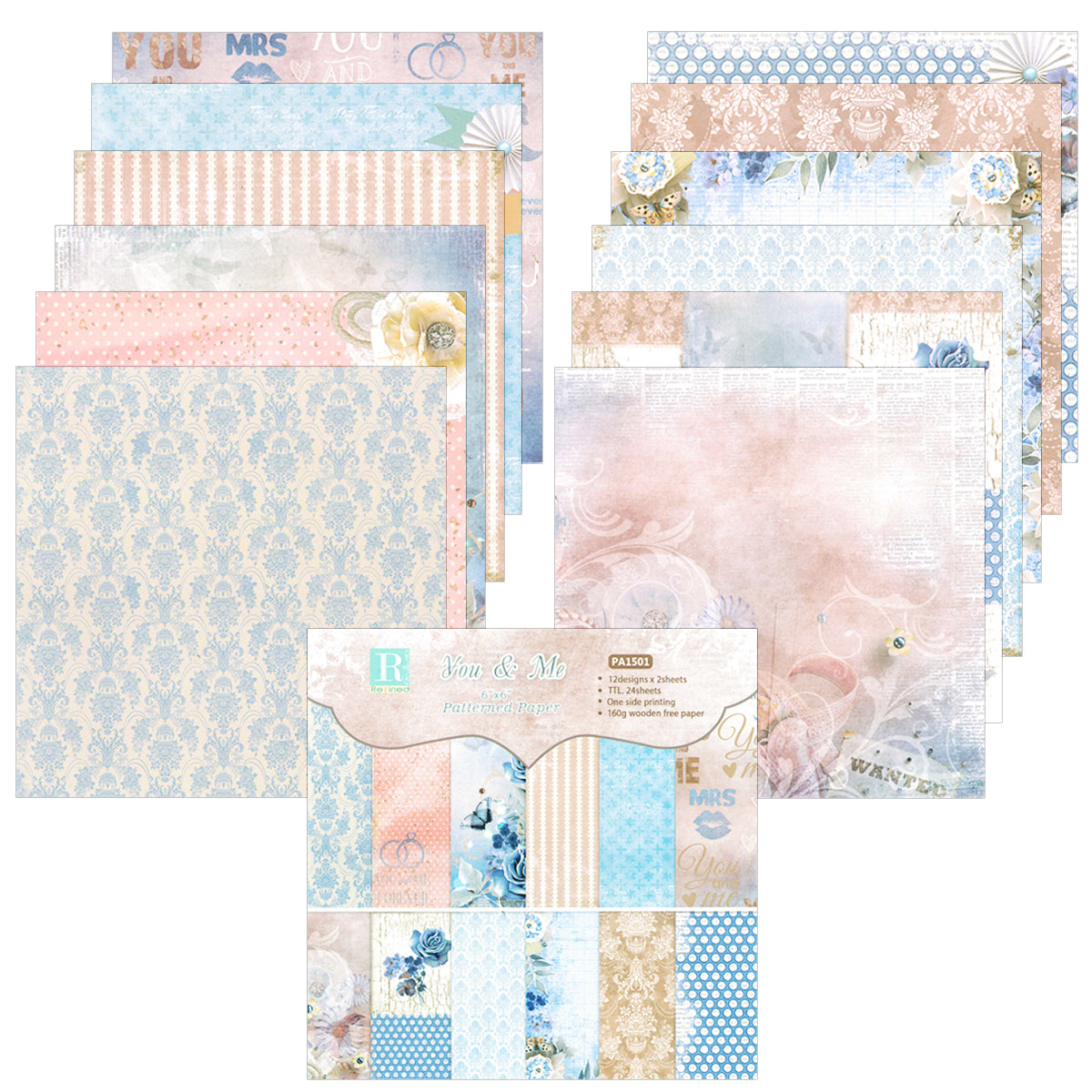 Wrapables 6x6 Decorative Single-Sided Scrapbook Paper for Arts & Crafts Projects, Scrapbooking, Card-Making