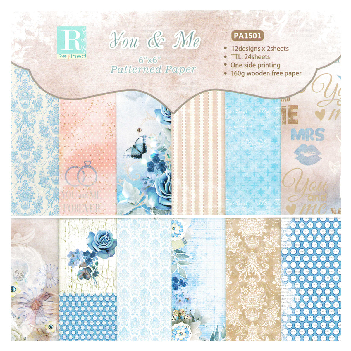 Wrapables 6x6 Decorative Single-Sided Scrapbook Paper for Arts & Crafts Projects, Scrapbooking, Card-Making