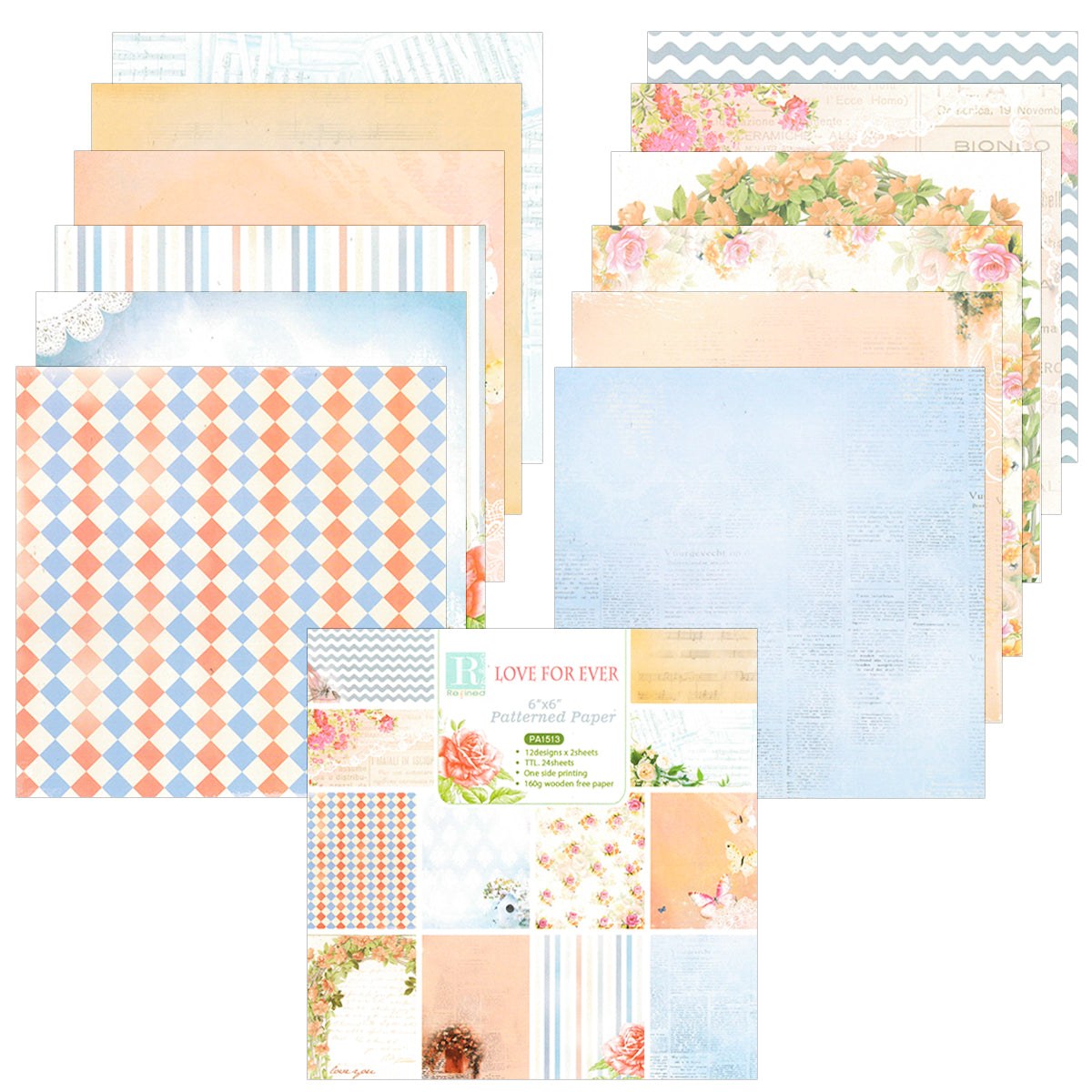 Wrapables 6x6 Decorative Single-Sided Scrapbook Paper for Arts & Crafts Projects, Scrapbooking, Card-Making