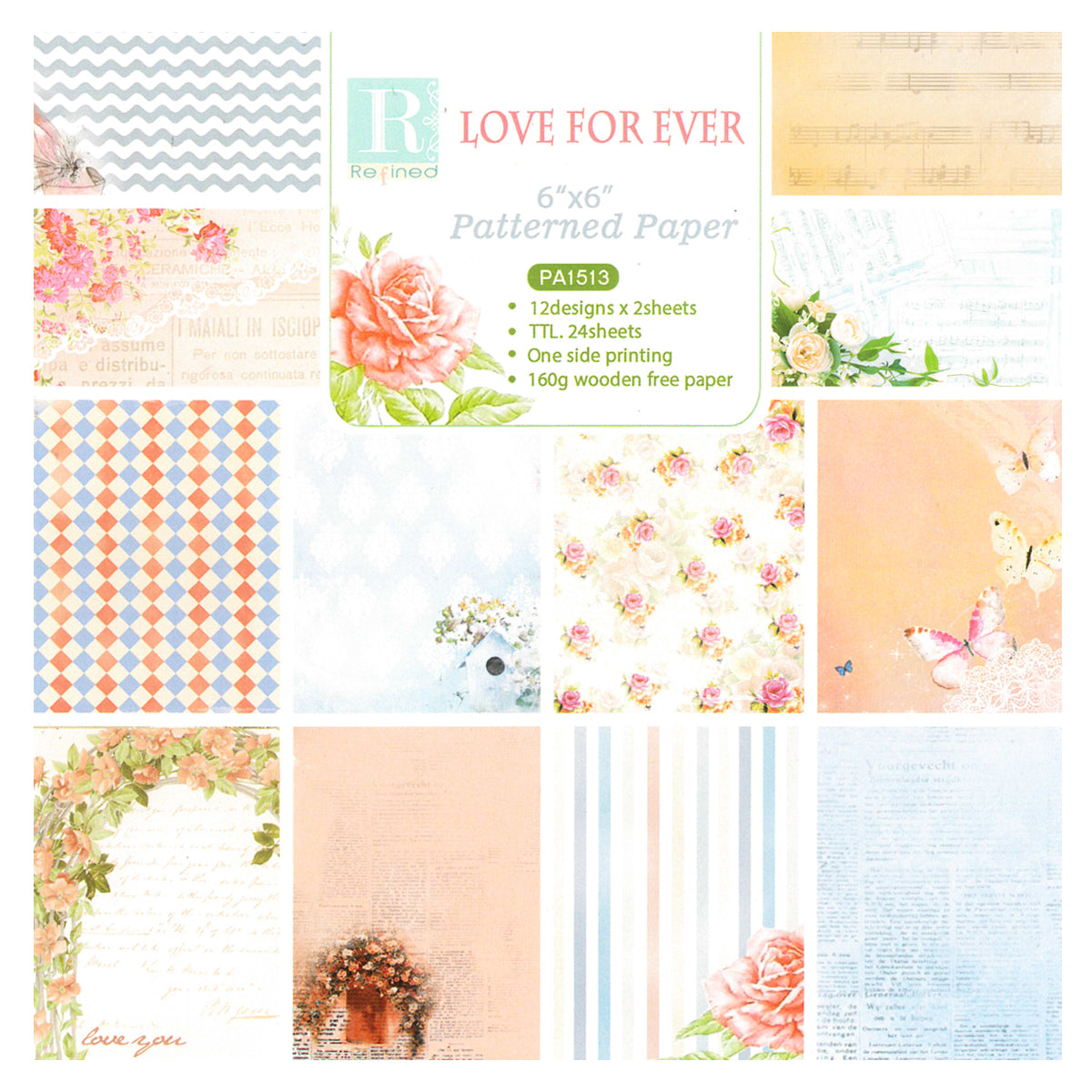 Wrapables 6x6 Decorative Single-Sided Scrapbook Paper for Arts & Crafts Projects, Scrapbooking, Card-Making