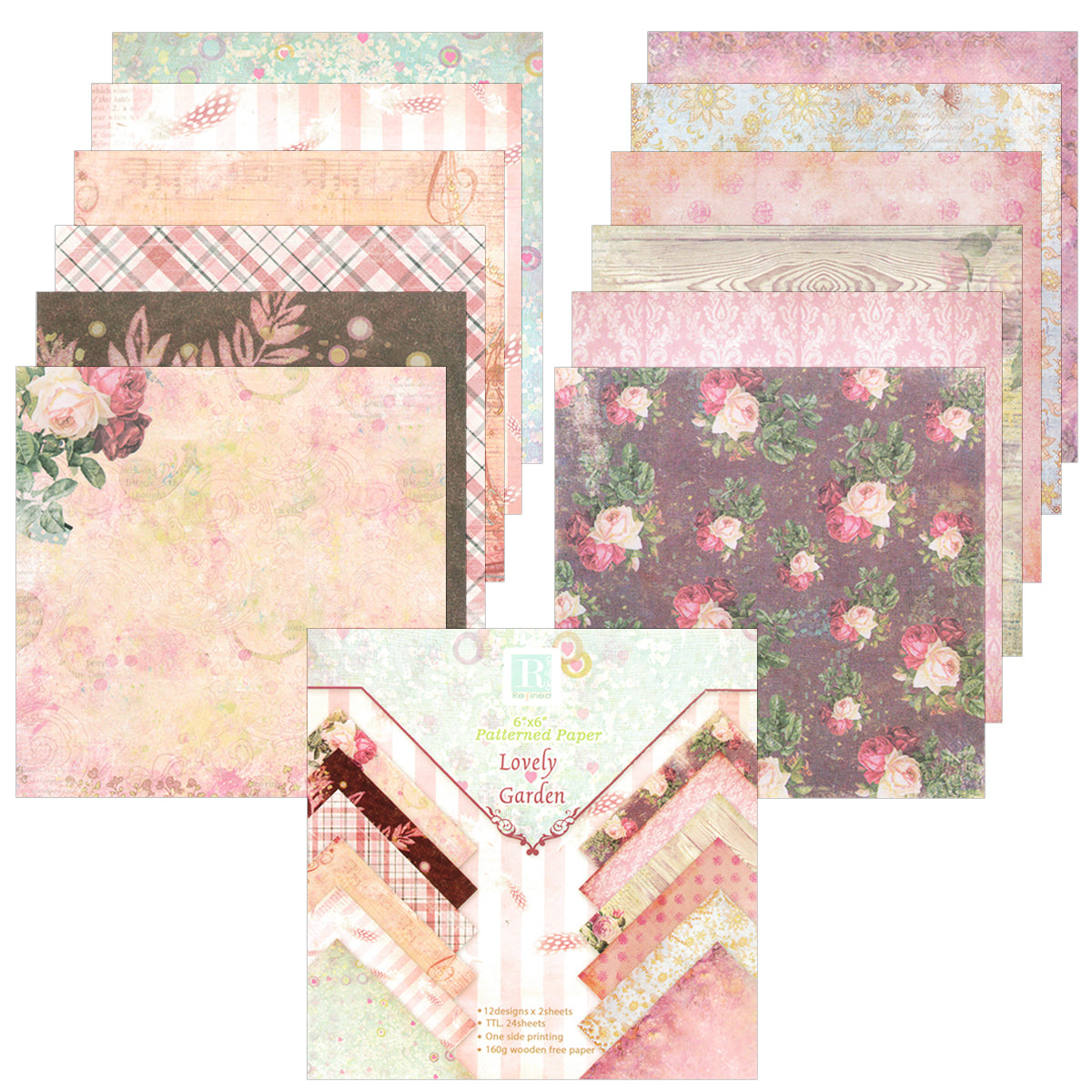 Wrapables 6x6 Decorative Single-Sided Scrapbook Paper for Arts & Crafts Projects, Scrapbooking, Card-Making
