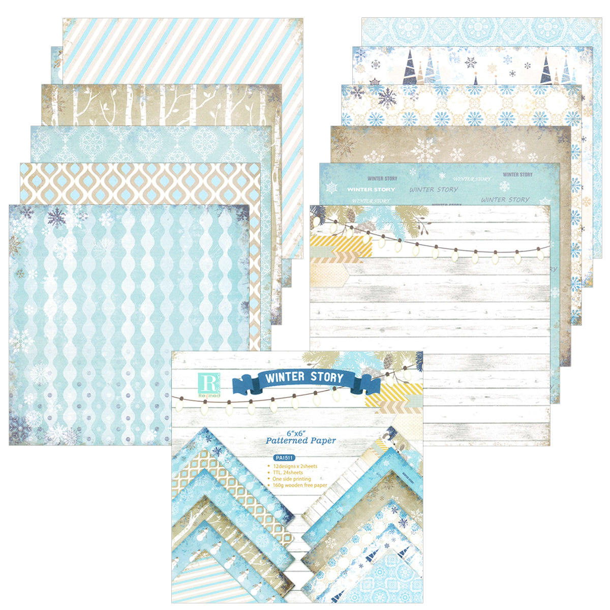 Wrapables 6x6 Decorative Single-Sided Scrapbook Paper for Arts & Crafts Projects, Scrapbooking, Card-Making