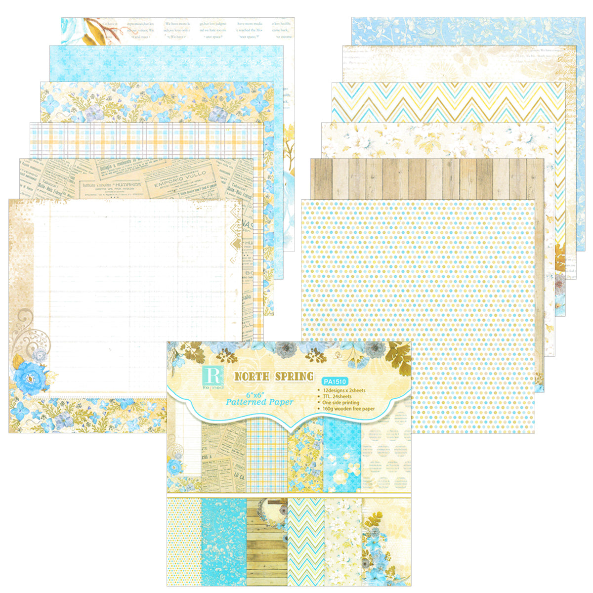 Wrapables 6x6 Decorative Single-Sided Scrapbook Paper for Arts & Crafts Projects, Scrapbooking, Card-Making