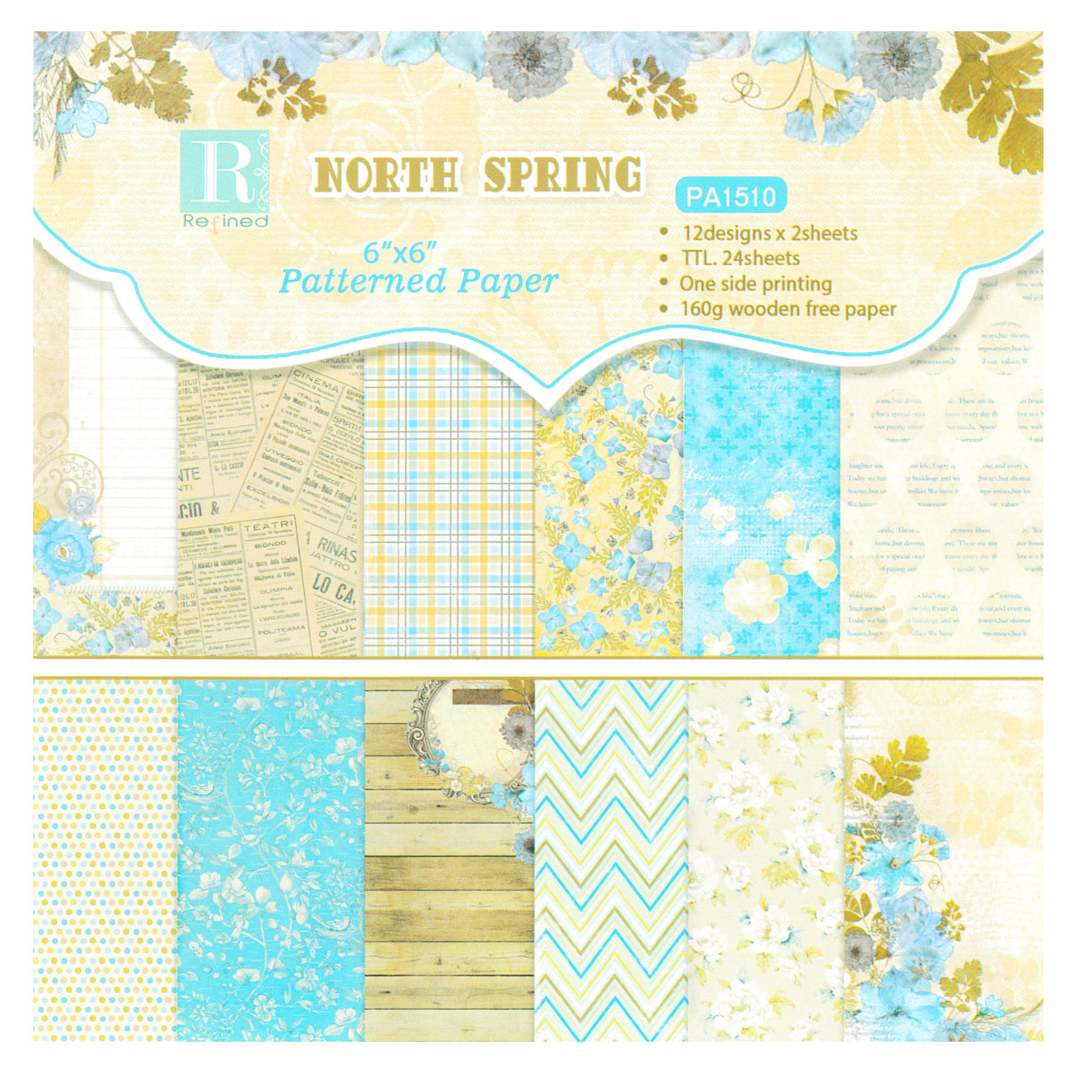 Wrapables 6x6 Decorative Single-Sided Scrapbook Paper for Arts & Crafts Projects, Scrapbooking, Card-Making