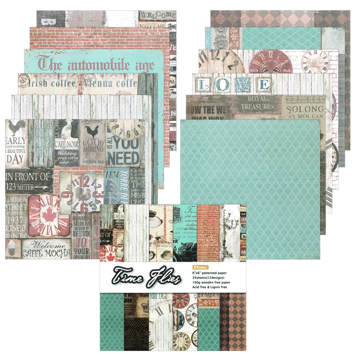 Wrapables 6x6 Decorative Single-Sided Scrapbook Paper for Arts & Crafts Projects, Scrapbooking, Card-Making