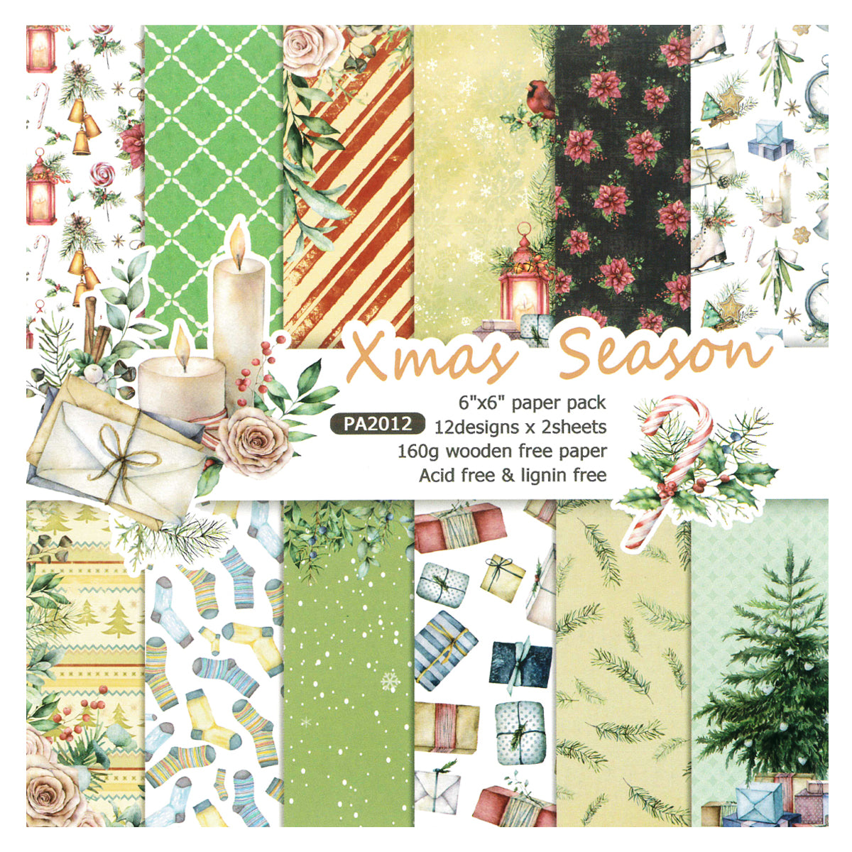 Wrapables 6x6 Decorative Single-Sided Scrapbook Paper for Arts & Crafts Projects, Scrapbooking, Card-Making