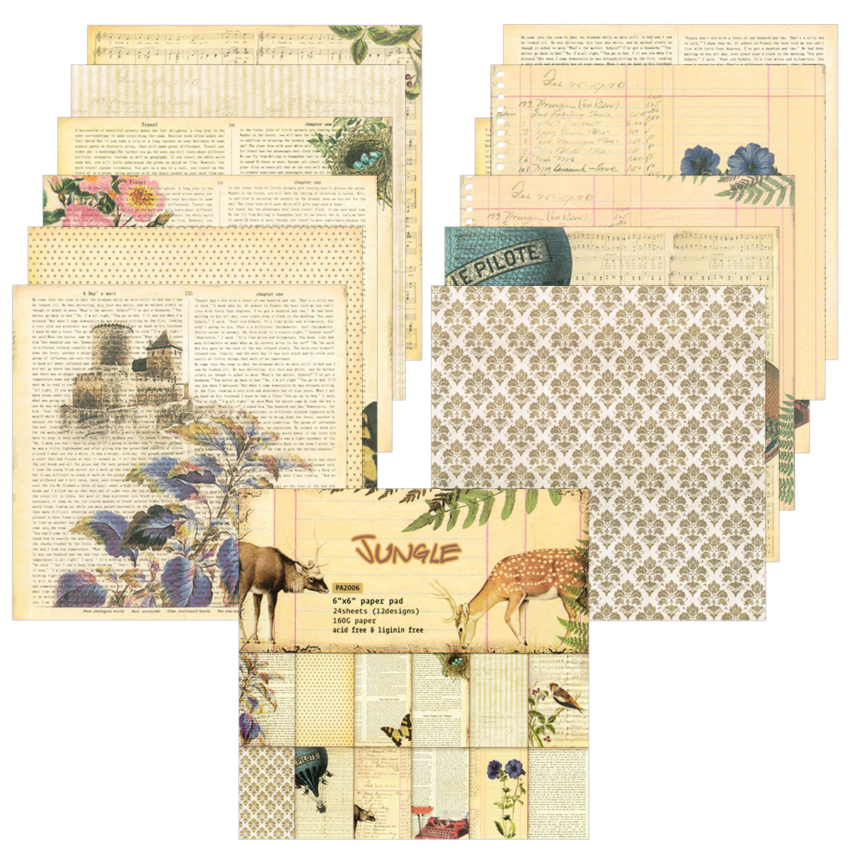 Wrapables 6x6 Decorative Single-Sided Scrapbook Paper for Arts & Crafts Projects, Scrapbooking, Card-Making