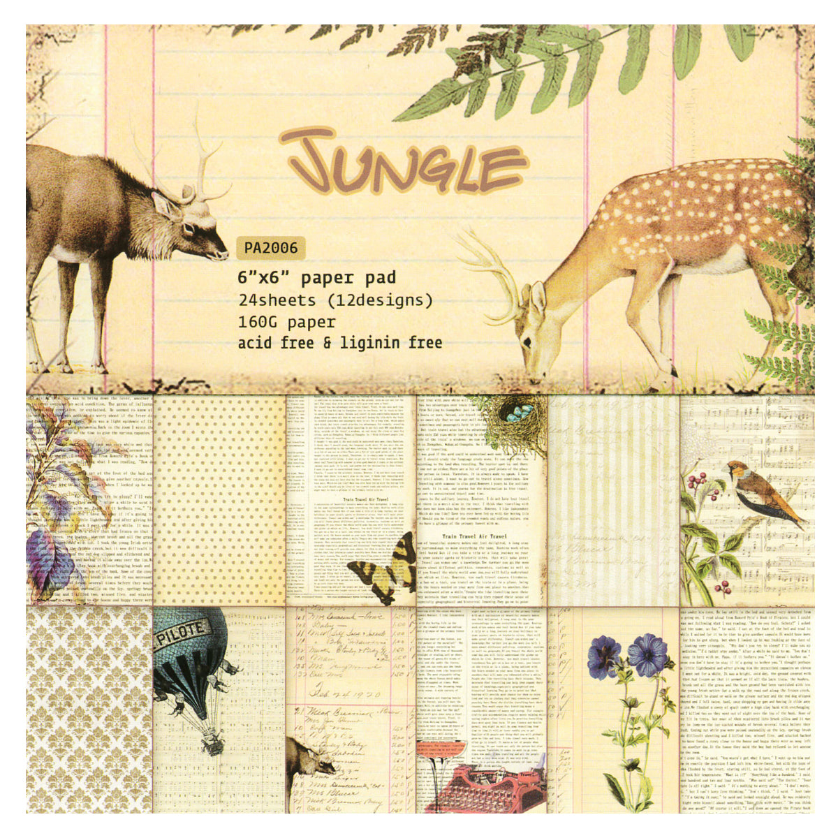 Wrapables 6x6 Decorative Single-Sided Scrapbook Paper for Arts & Crafts Projects, Scrapbooking, Card-Making
