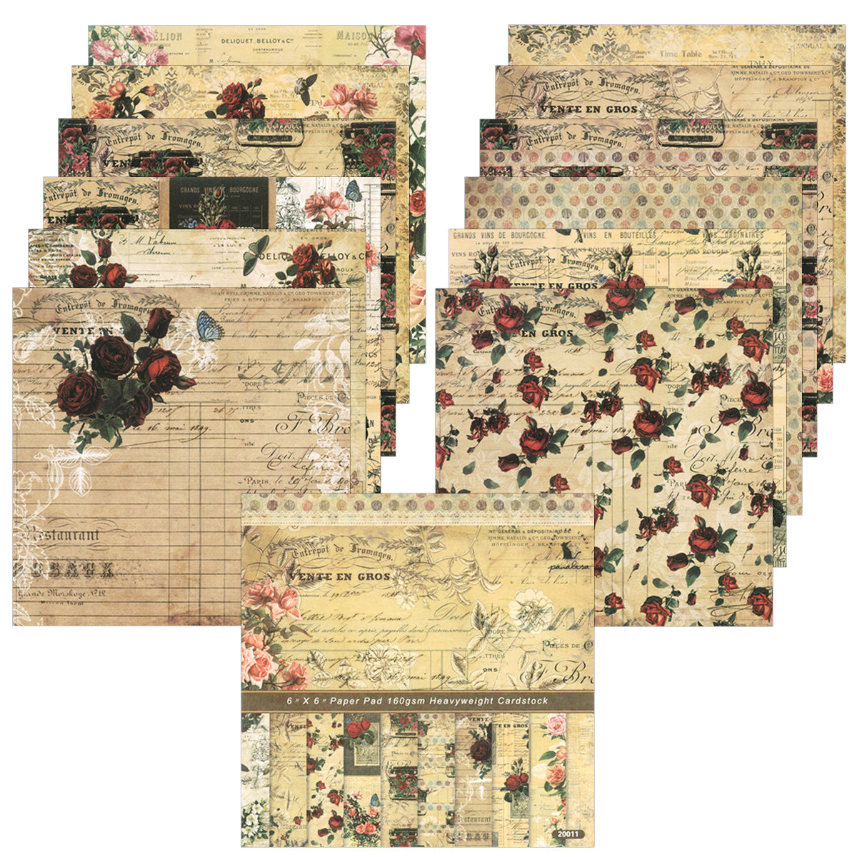 Wrapables 6x6 Decorative Single-Sided Scrapbook Paper for Arts & Crafts Projects, Scrapbooking, Card-Making