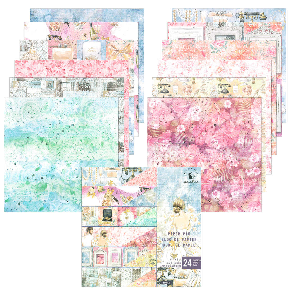 Wrapables 6x6 Decorative Single-Sided Scrapbook Paper for Arts & Crafts Projects, Scrapbooking, Card-Making