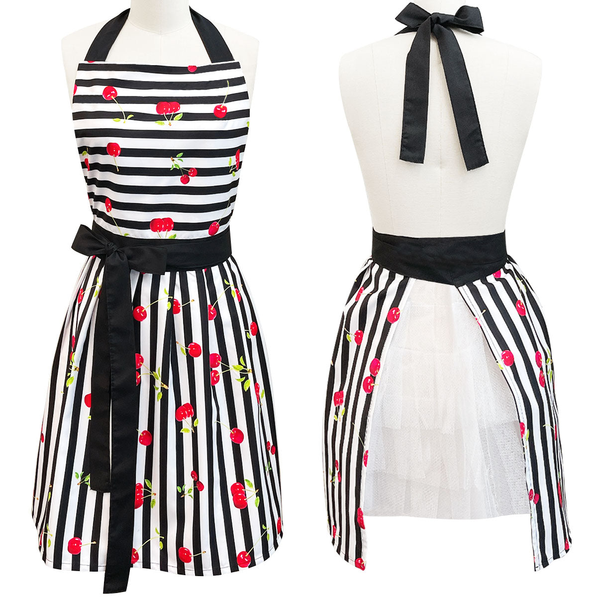 Wrapables Cherries and Stripes Flirty Apron
