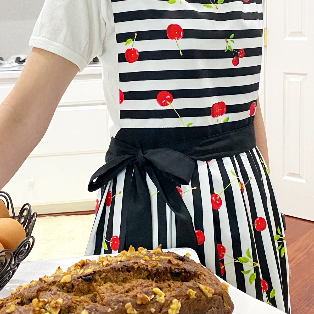 Wrapables Cherries and Stripes Flirty Apron