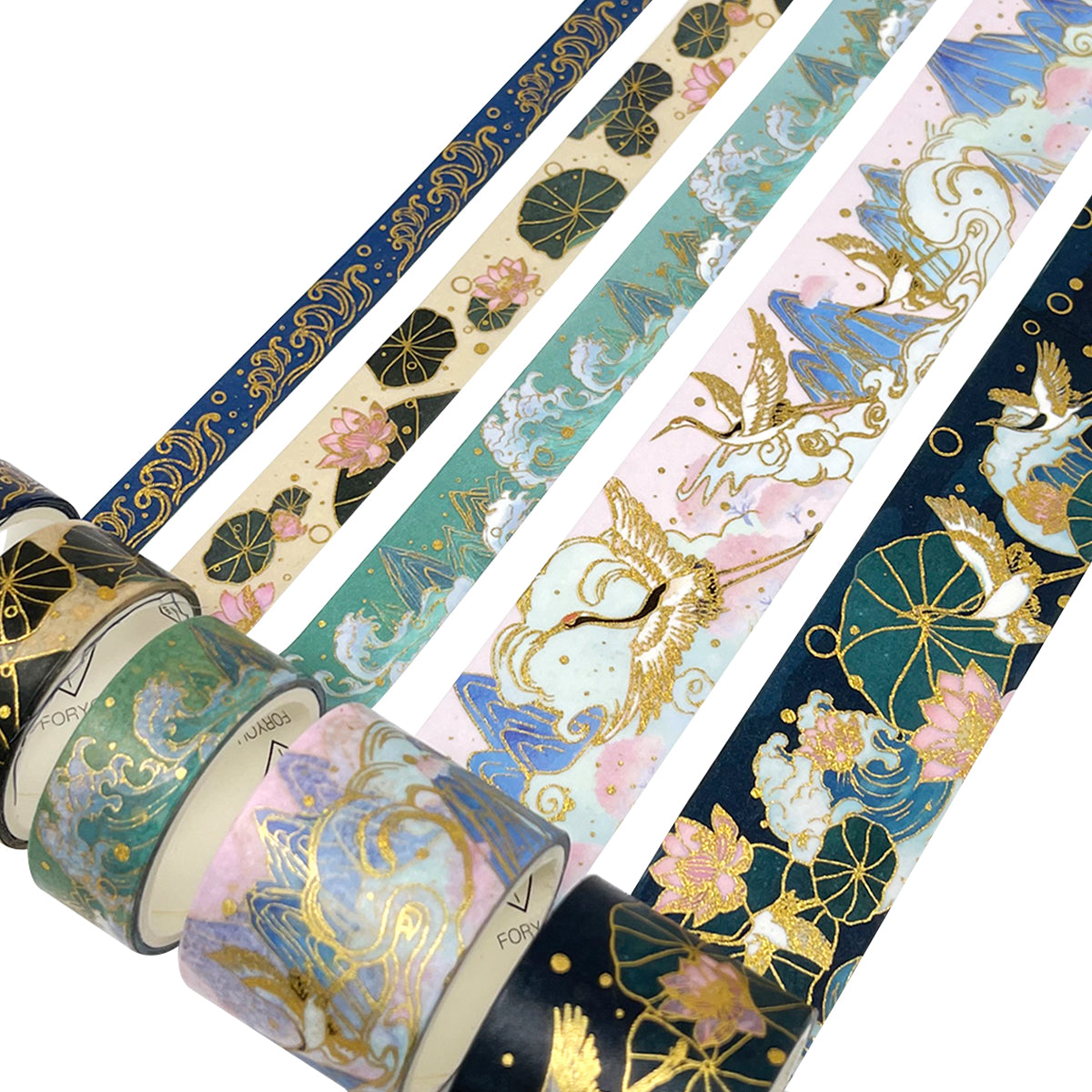 Wrapables Decorative Gold Foil Washi Tape and Sticker Set for Stationery, Diary, Card Making (10 Rolls & 10 Sheets)