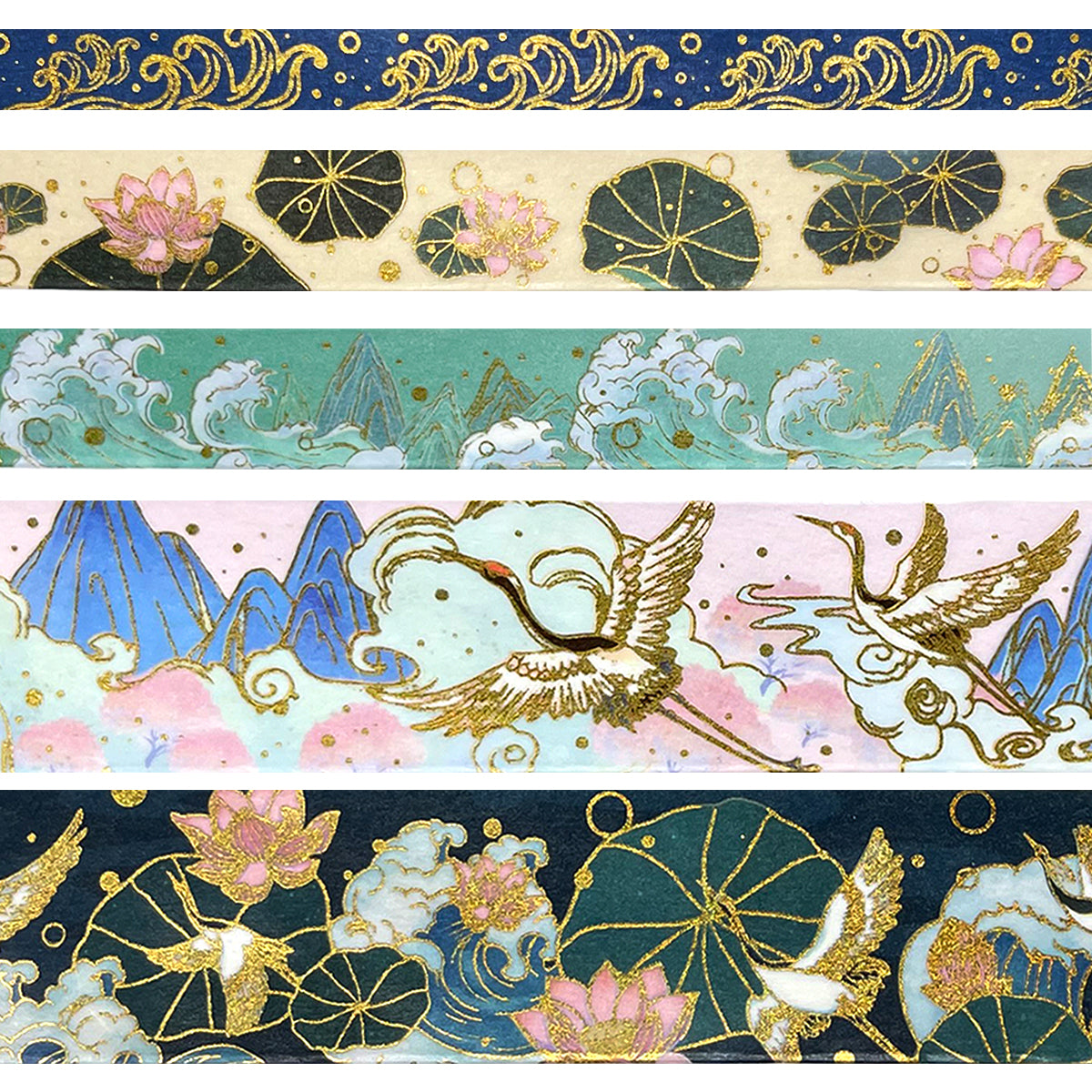 Wrapables Decorative Gold Foil Washi Tape and Sticker Set for Stationery, Diary, Card Making (10 Rolls & 10 Sheets)