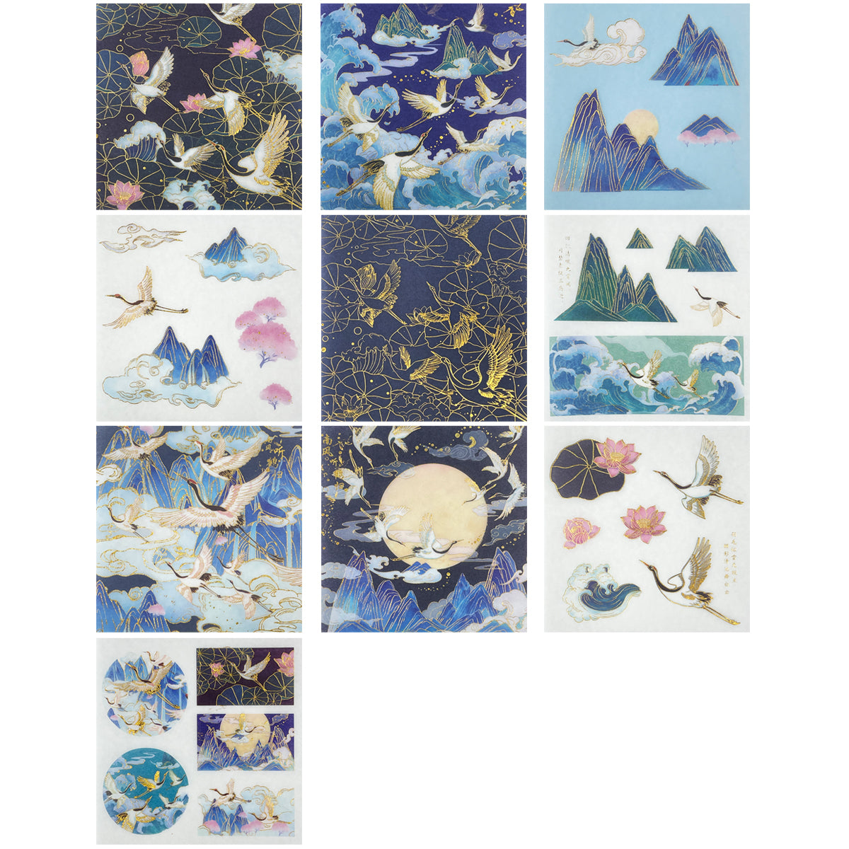 Wrapables Decorative Gold Foil Washi Tape and Sticker Set for Stationery, Diary, Card Making (10 Rolls & 10 Sheets)