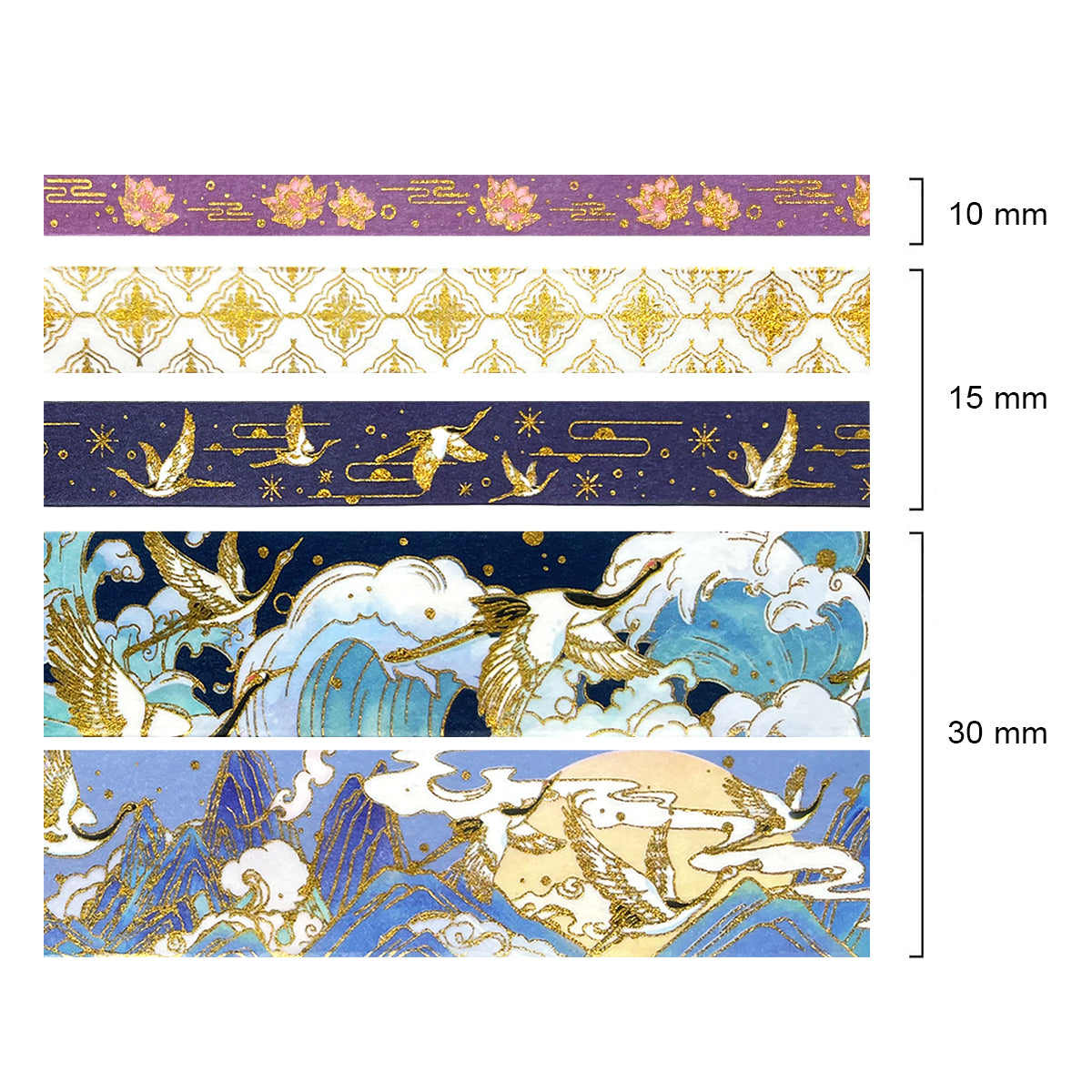 Wrapables Decorative Gold Foil Washi Tape and Sticker Set for Stationery, Diary, Card Making (10 Rolls & 10 Sheets)