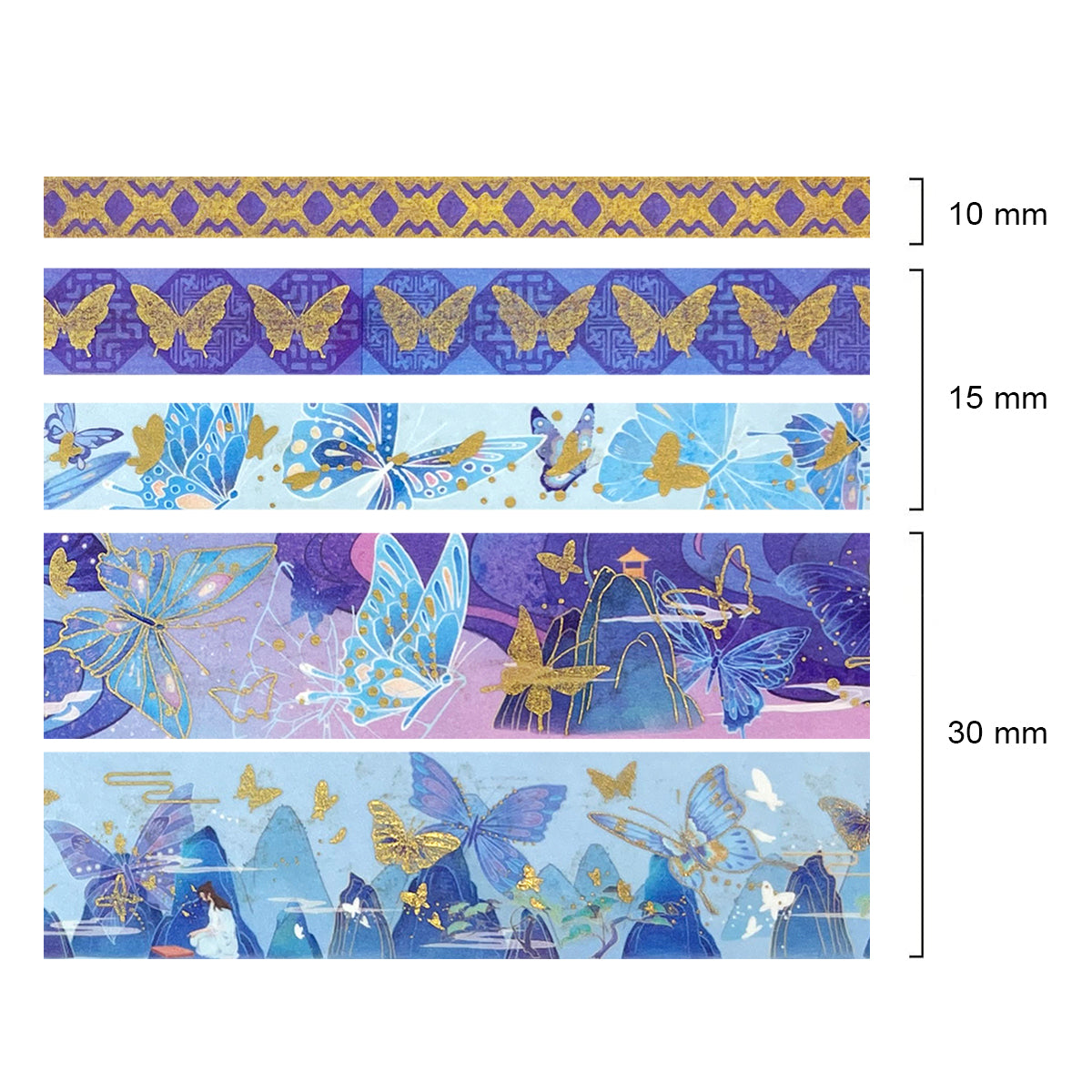 Wrapables Decorative Gold Foil Washi Tape and Sticker Set for Stationery, Diary, Card Making (10 Rolls & 10 Sheets)