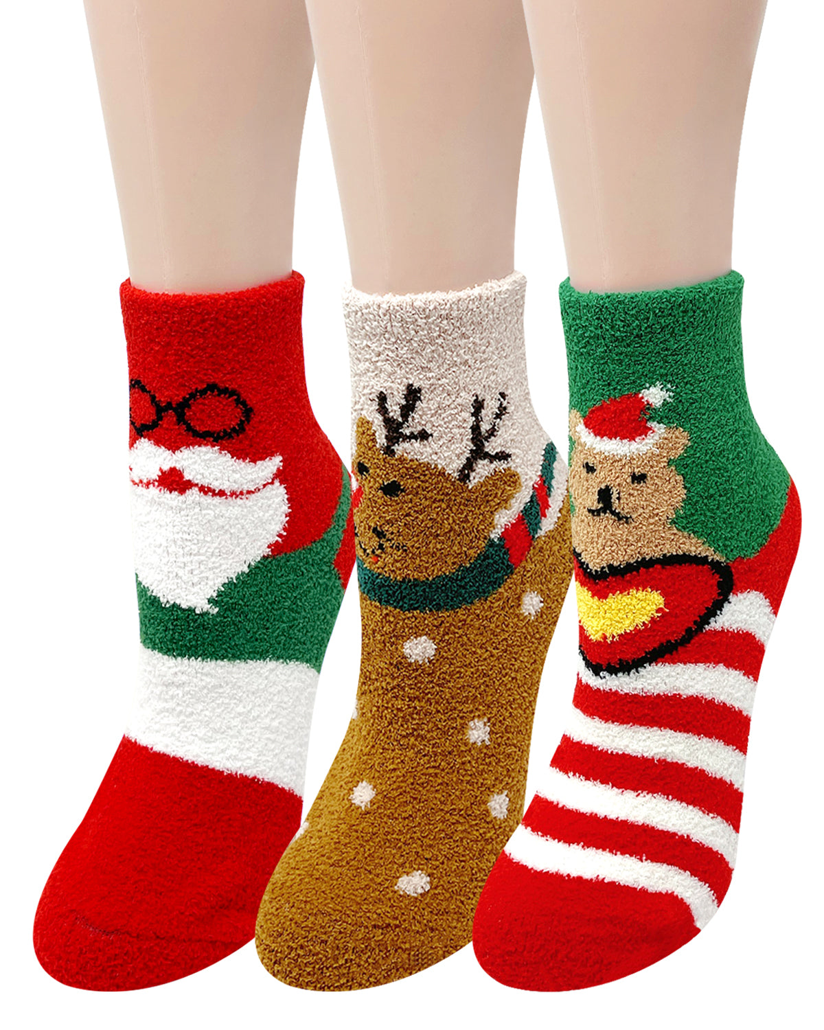 Wrapables Novelty Winter Warm Christmas Fuzzy Slipper Socks for Women (Set of 3)