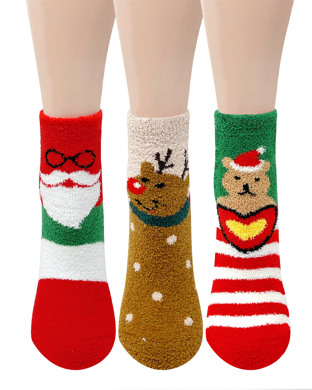 Wrapables Novelty Winter Warm Christmas Fuzzy Slipper Socks for Women (Set of 3)