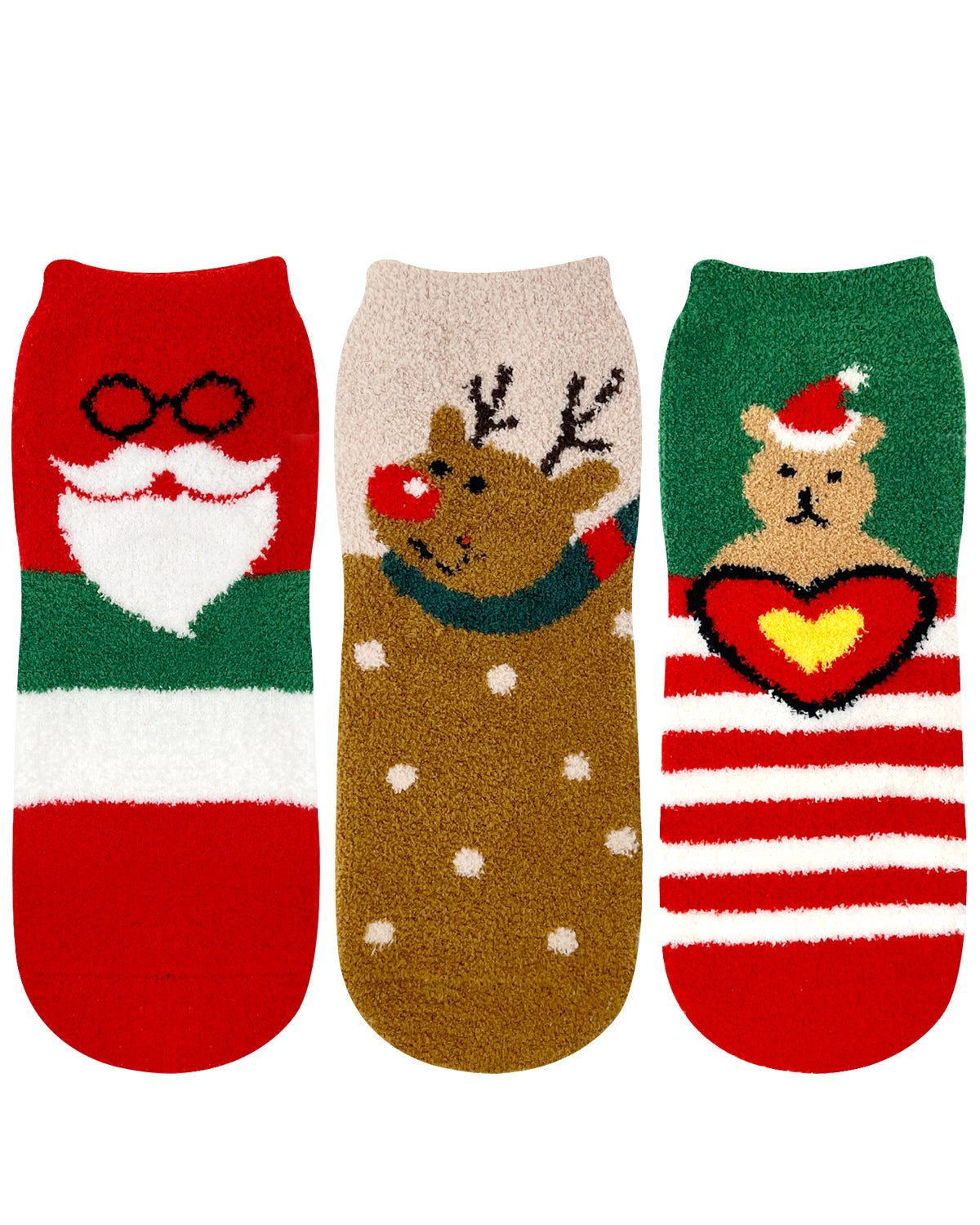 Wrapables Novelty Winter Warm Christmas Fuzzy Slipper Socks for Women (Set of 3)