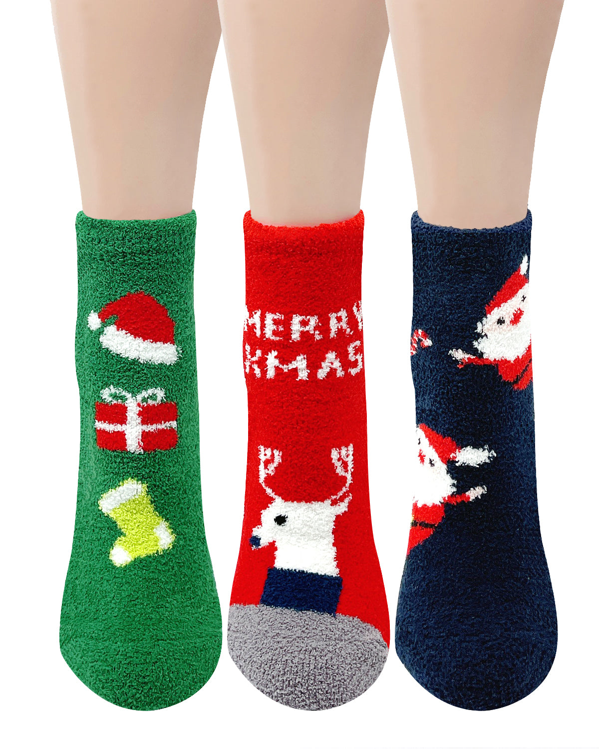 Wrapables Novelty Winter Warm Christmas Fuzzy Slipper Socks for Women (Set of 3)