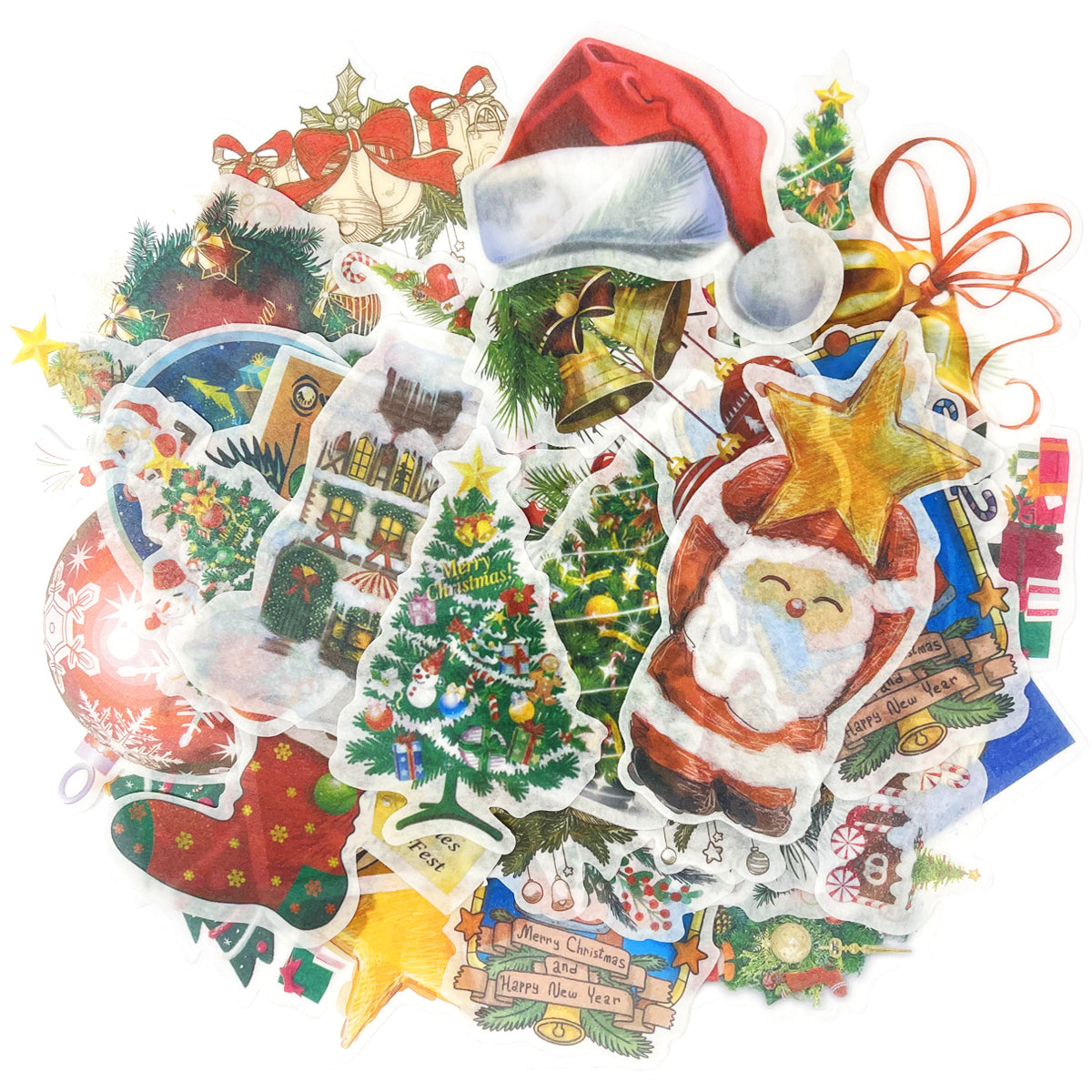 Wrapables Holiday Scrapbooking Washi Stickers, DIY Crafts for Stationery, Diary, Card Making (60 pcs)