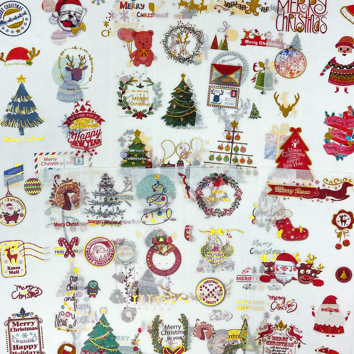 Wrapables Holiday Washi Stickers with Gold Foil for Scrapbooking, DIY Crafts for Stationery, Diary, Card Making (12 Sheets)